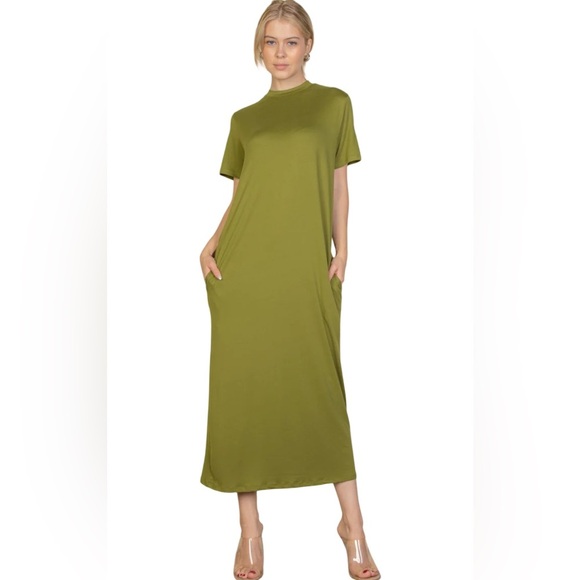 Tee Shirt Dress- Olive - Picture 1 of 2